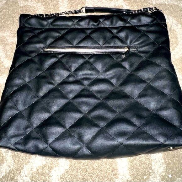 INC Quilted Black Leather Shoulder Bag - Picture 1 of 9